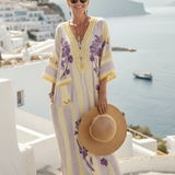Iris | Floral Striped V-neck Semi-long Sleeve Maxi Dress