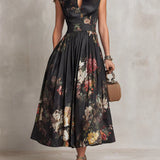 Elsa - Vestido midi con pliegues y diseño floral