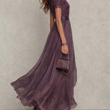 Flávia - Purple long dress with neckline