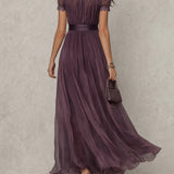 Flávia - Purple long dress with neckline