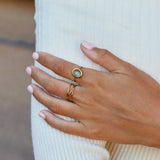 Golden ring with aquamarine crystal