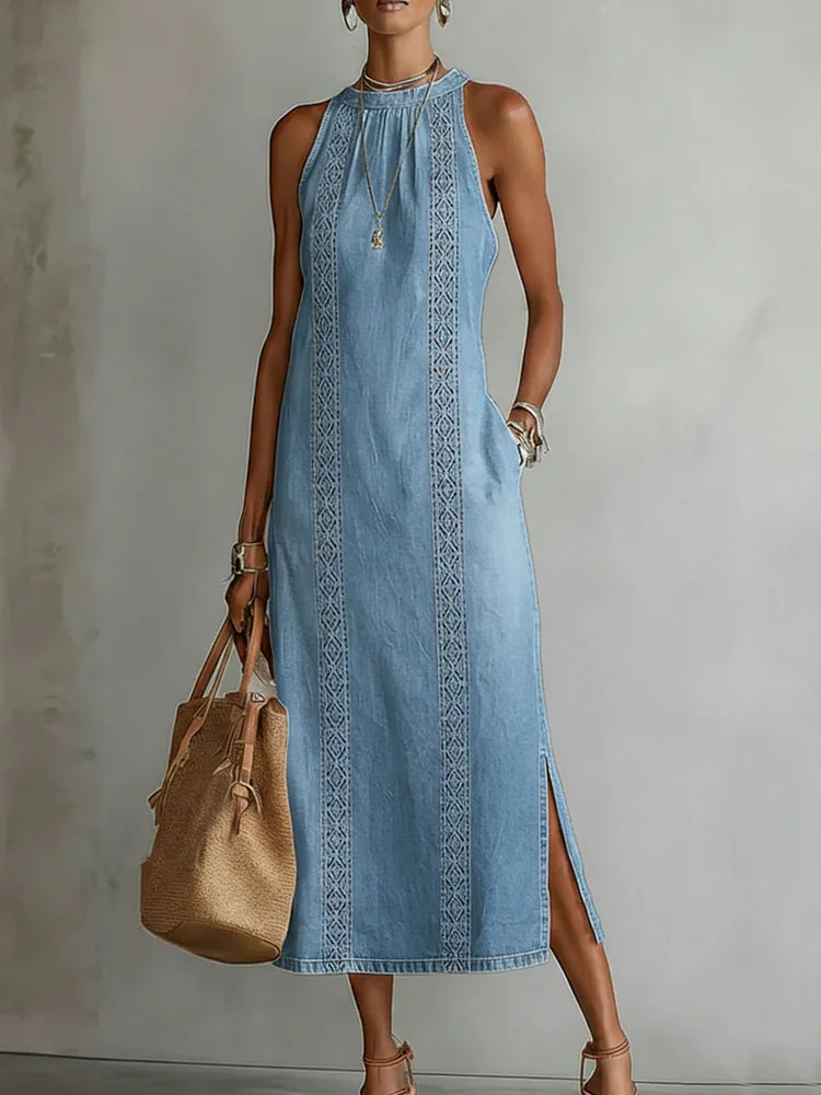 Júlia - Vestido de Denim con Encaje Vintage