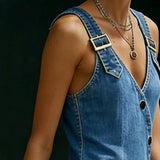 Vera - Vestido Largo de Denim con Detalles de Botones