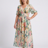 Audrey | Vestido midi de manga corta con cintura ajustada