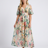 Audrey | Vestido midi de manga corta con cintura ajustada