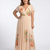 Hélène | Vestido Maxi Floral con Pliegues y Escote en V