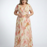 Margaux | Vestido Maxi Floral de Manga Corta con Escote en V