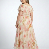 Margaux | Vestido Maxi Floral de Manga Corta con Escote en V