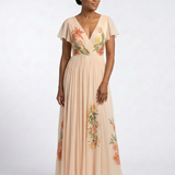 Hélène | Vestido Maxi Floral con Pliegues y Escote en V
