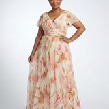 Margaux | Vestido Maxi Floral de Manga Corta con Escote en V