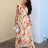 Margaux | Vestido Maxi Floral de Manga Corta con Escote en V