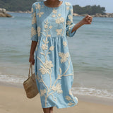 Cátia - Vestido Midi con Diseño de Plantas y Flores