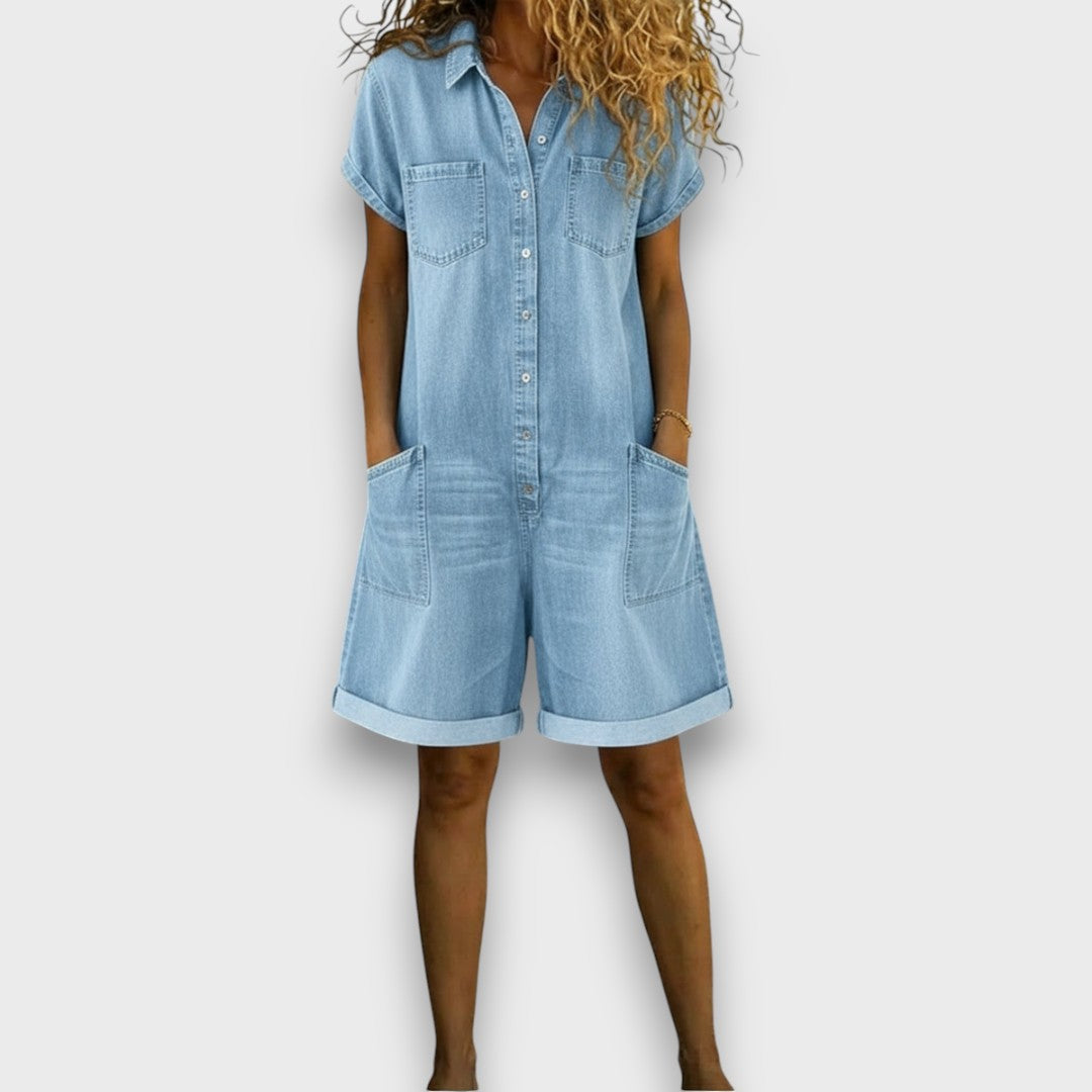 Cátia - Mono corto vintage de algodón con acabado denim