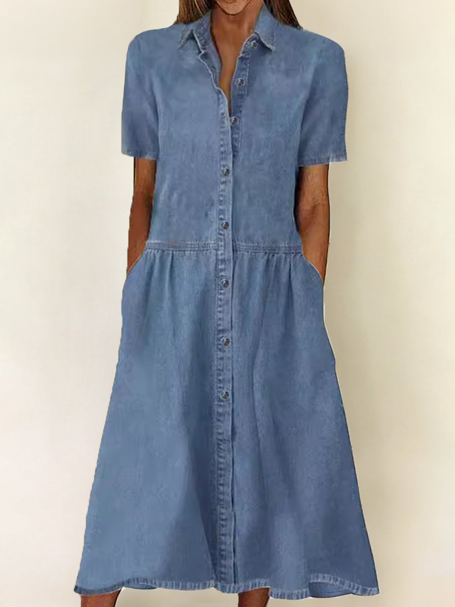 Carolina - Vestido de Jean de Manga Corta