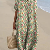 Eulállia - Vestido Retro Floral en Verde Aqua